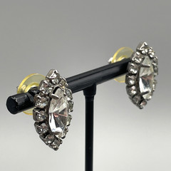 Vintage 1940-50s Marquise Shape Rhinestone Silver-Tone Post Back 1″ Earrings