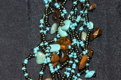 Vintage? Genuine Turquoise And Tiger Eye Nuggets Beads Necklace 19.5″L