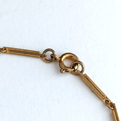 Vintage Gold Tone Long Link Chain Necklace Encased Navy Blue Bead Stations 15”
