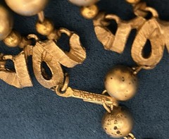 VTG Kramer Signed Triple Strand Graduated Faux Pearl Necklace Gold Tone 1950s