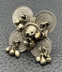 Vintage Silver Tone Coin Ring Adjustable Four Coin Design Indian Bohemian Sz 8