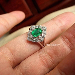 3Ct Lab Emerald Art Deco Ring 14K White Gold Plated Halo Engagement Wedding Band