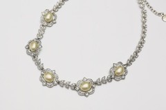 CAROLEE LUX Silver Tone Faux Pearl Rhinestone Floral Statement Necklace