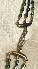 Vintage Paisley Peacock Glass Pendant on Iridescent green glass necklace 18 inch