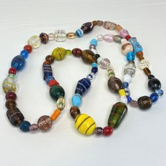 Vintage Necklace Handcrafted Glass Bead Lampwork Long Strand Multi Color 37″