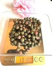 BEAUTIFUL Vintage HAND KNOTTED FLAPPER NECKLACE Natural UNAKITE Stone 56”in,131g