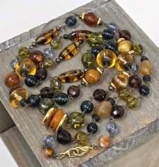 Liz Claiborne Multicolor Glass Lucite Beaded Necklace Autumn Colors 40 Inch VTG