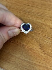 Vintage 925 Sterling Silver Blue Heart Ring With White Stone Halo Accents Size 8