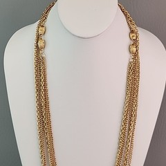Vintage Chain Necklace Gold Tone Curb Link Triple Layer Long Endless 58″ Flapper
