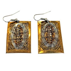Artisan Boho pierced earrings gold brass silver woven rectangles drop & dangle