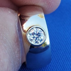 EARTH MINED DIAMOND Deco Engagement Ring Bezel set Chunky Dome 14K GOLD BAND 6.2