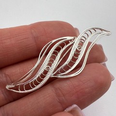 Vintage USSR Filigree Silver 960 Brooch Openwork Hallmarked 750 960