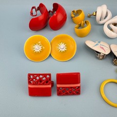 Vintage Enamel Metal Earrings Lot Clip On Bright Colorful 1980s Retro Pop MOD