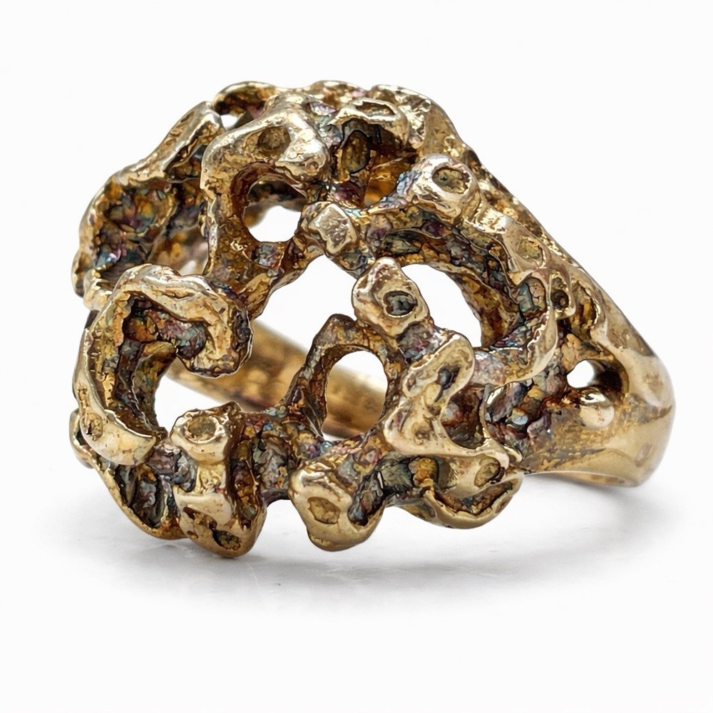 Vintage Brutalist Sterling Silver Gold Plated Statement Ring Sz 6.5 Modernist