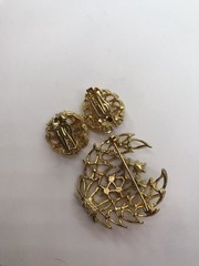 Vintage Lisner Signed Goldtone Brooch and Clip Earrings Rhinestone AB Set