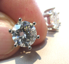 3.00 ct Each Moissanite Stud Earrings 9mm 6 Prong .925 SS Make Offer