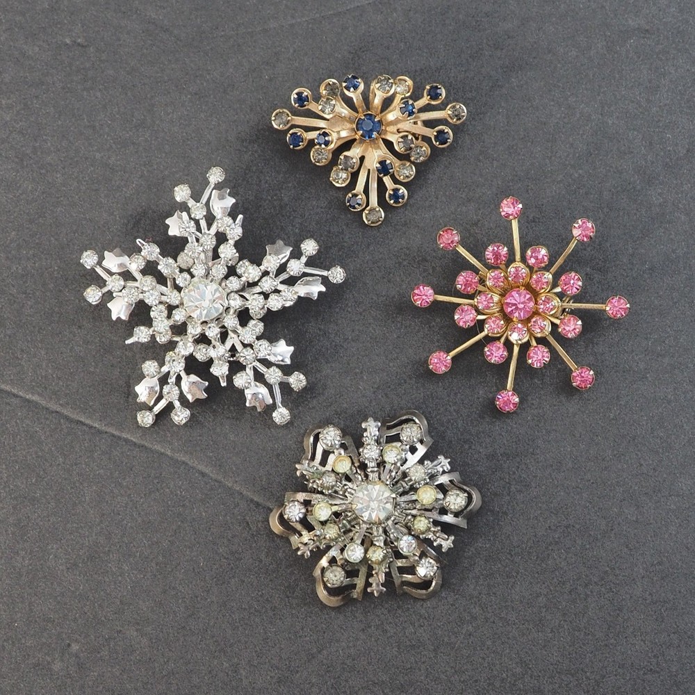 Vintage Lot Brooch Pin Convertible Pendant Rhinestone Snowflake Starburst Bundle