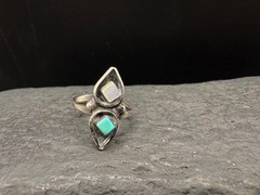 SZ 5.25 Vintage Sterling Silver Turquoise Shell Southwest Native Estate Ring 925