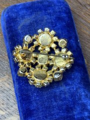 Vintage Blue Brooch Rhinestone Cluster Goldtone Sapphire Light Blue Pin 1.75”