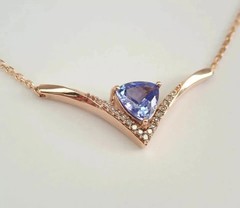 2.30Ct Trillion Lab-Created Tanzanite Pendant Bar Necklace 14k Rose Gold Plated