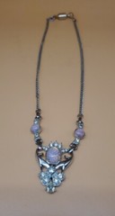Vintage Anthony Silvertone Faux Opal And Clear Glass Rhinestone Necklace Ornate