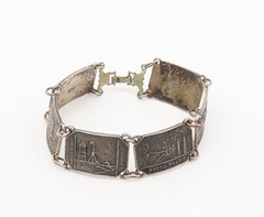 BMCO 925 Silver Vintage Antique Carved Landscape Bahamas Bracelet BT10096