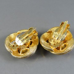 Vintage BRUSHED GOLD TONE Clip-On Stud Earrings CLEAR AB RHINESTONES Spiral Knot