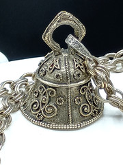 Vintage Art Pepper Necklace Bell Pendant Silver Tone Chunky Raised Detail Signed