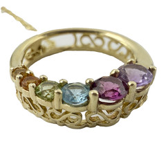 Circular 14K Gold Citrine Topaz Peridot Amethyst Multi Stone Necklace