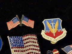 Vintage Patriotic & Military Themed Jewelry Pins Brooches Earring 9pc Estate Lot
