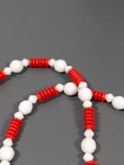 Vintage Red White Glass Stacked Disc Bead Necklace Nautical MCM Mod 32 in