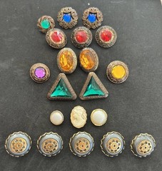 Vintage Costume Jewelry Button Lot Of 20 Yellow Red Blue Purple Green Gray White