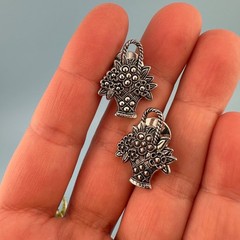 Vintage Flower Basket Brooch Pin Lot Silver Tone Green Resin Some Signed