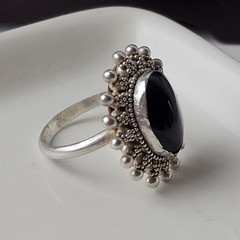 Vintage 925 Sterling Silver Black Onyx Sunburst Ring Size 7.5 – 7.23g