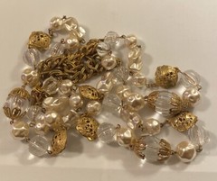 Vtg Miriam Haskell Signed Faux Pearl Lucite Ornate Russian Gold Beaded Necklace
