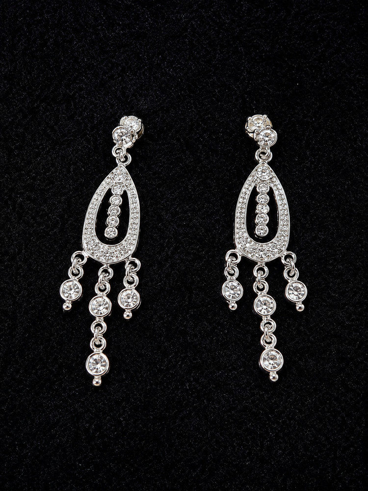 Avon Signed Silver-Tone Clear Rhinestone Chandelier Dangle Earrings Pierced