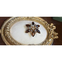 Beautiful Vintage Orange Brown Rhinestone Spray Pin Brooch