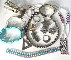 Vtg SOUTHWESTERN Silver Plated Alpaca Mixed Metals Jewlery Lot Collection 15 Pcs