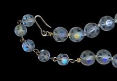 Vintage Light Blue Czech Glass Bead Soccer Ball Frosted Knotted Choker Necklace
