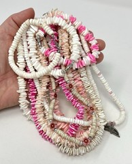 Vintage Y2K 90s Puka Shell Heishi Necklace Lot Pink Surfer Girl Hawaiian Beach