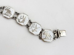 Siam Sterling Silver White Octagon Paneled Thai 30’s 925 Vintage Bracelet