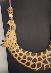 Vintage Giraffe-shaped Pendant Statement Necklace Wood Leather African Folk Art