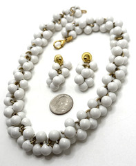 Vintage Lady Remington White Beaded Collar Necklace Earring Set Signed LR 19”