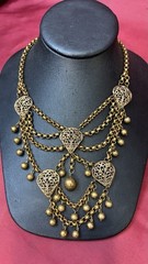 Vintage Brass Filigree Festoon Bib Necklace Victorian Revival Hollow Ball Drops