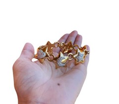 Chunky Gold Star Statement Bracelet Crystal Moon Heart Celestial Link 19cm
