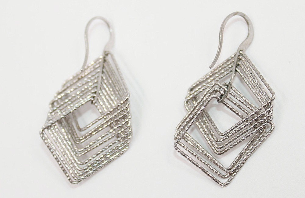 AGI Sterling Silver Geometric Wire Earrings – Modern Dangle Design –Lightweight