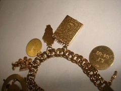 Vintage 14K Gold 8 Pc Charms Ruby Enamel Jewish Judaica Moses Hanukah Bracelet