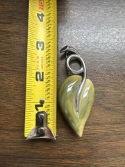 VTG Liz Claiborne Green Marbled Leaf Brooch Pin Silver Tone Swirl Vintage Style