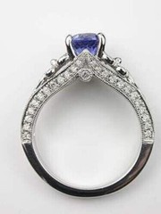 Vintage Art Deco Blue Sapphire & Lab Created Diamond Engagement 925 Silver Ring