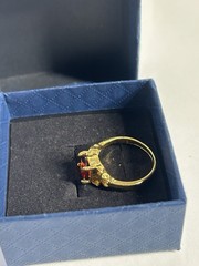 Vintage Red Cubic Zirconia Ring Gold Plated Womens Size 6.5